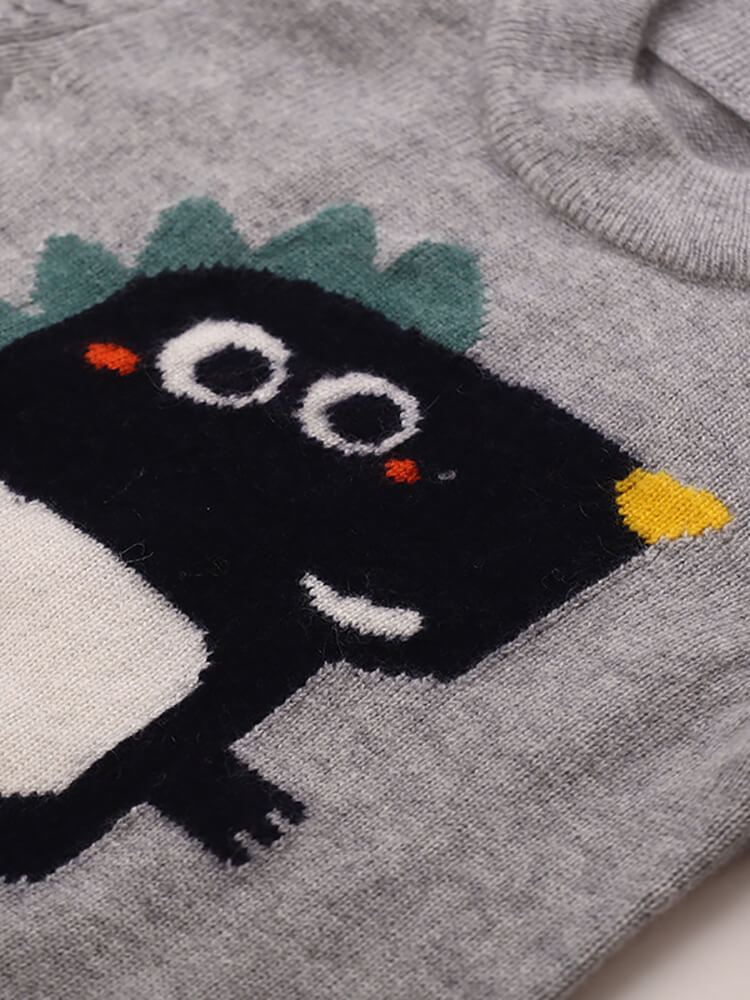 Kids Grey Cartoon Dinosaur Cashmere Sweater
